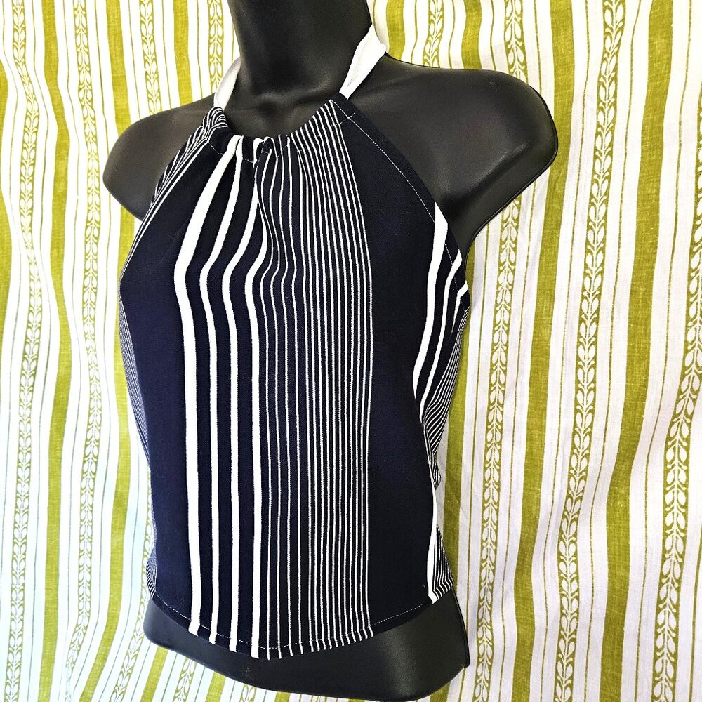 Size S Retro Blue White Striped Halter Top NEW